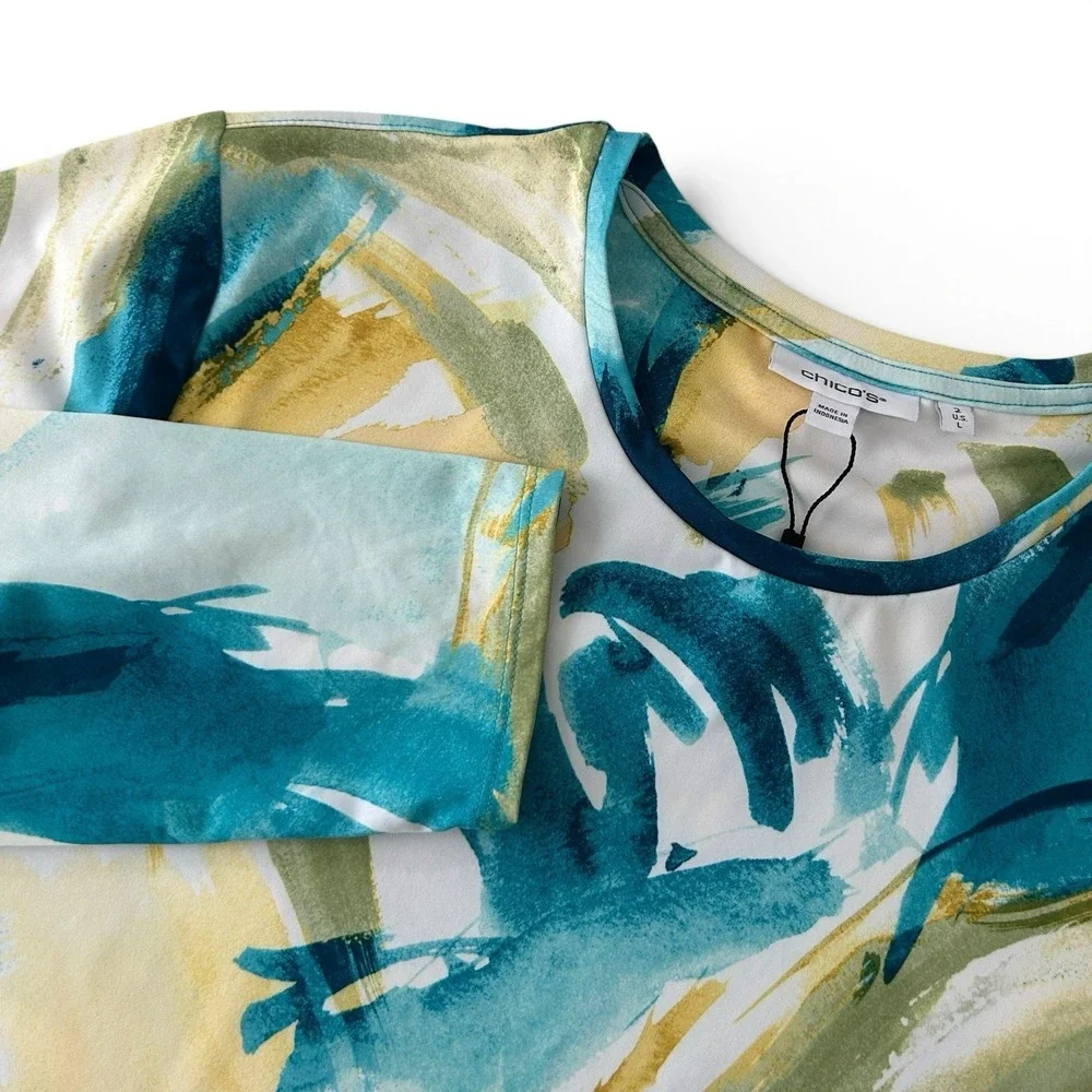 Chico's Zenergy Women Large Blue Green Multi Long Sleeve UPF 50+ Size 2 Top NWOT - Picture 6 of 13